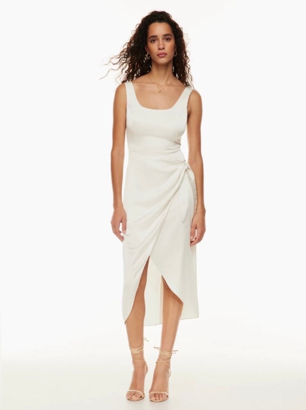 Aritzia Wilfred Saturn Midi Dress Cream Ivory White Wrap Tie Sleeveless Size 6